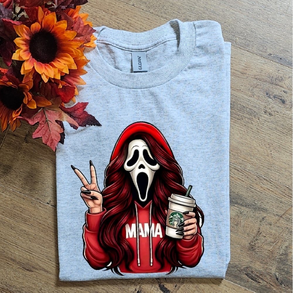 Cute trending mama Ghost face halloween masked mama halloween tee